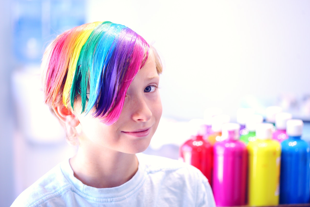 Boy with colorful dyed hair